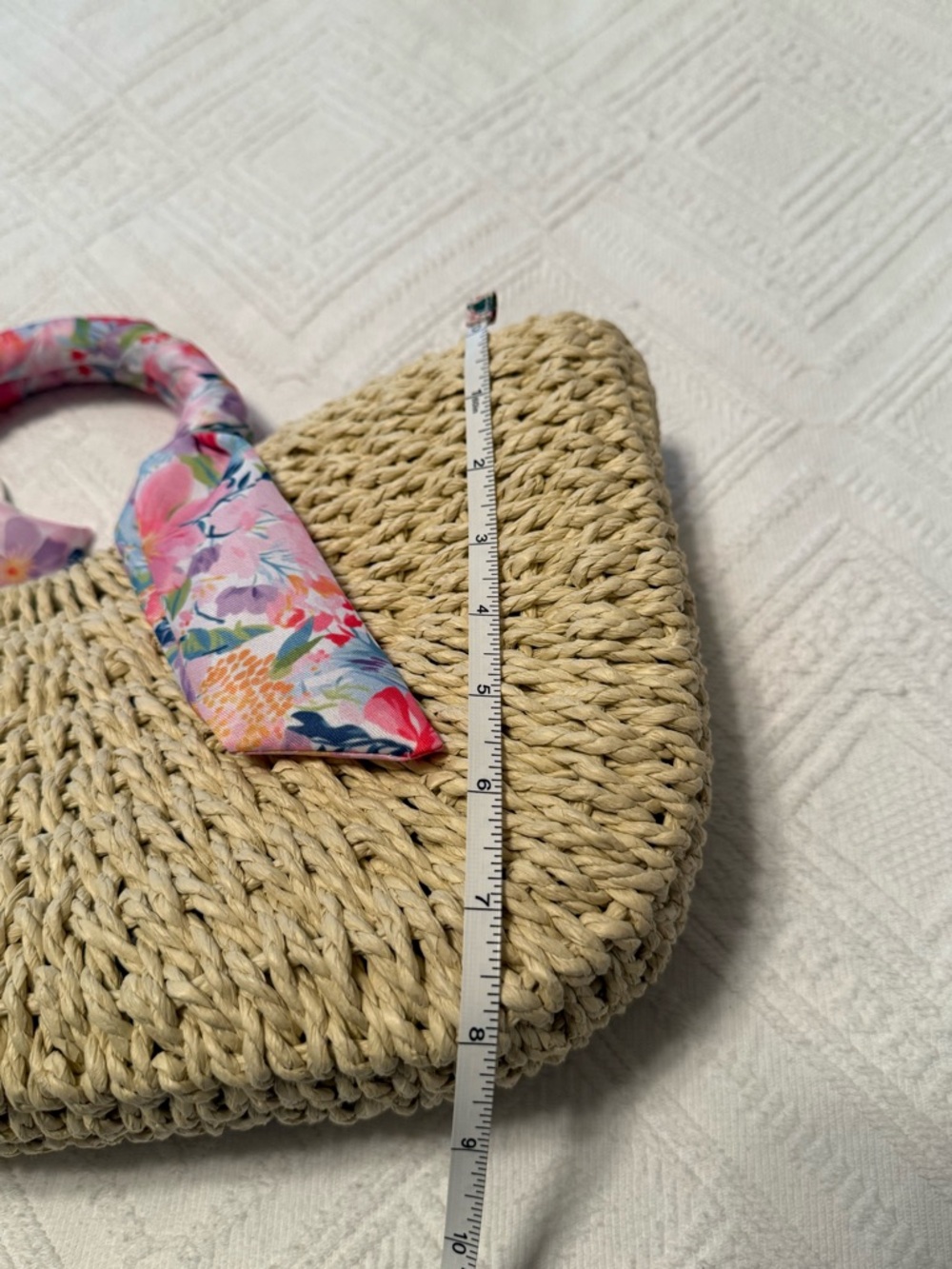 Tote - straw - scarf wrapped handles - small 15.5x3x8. Cute & perfect New NWT - Picture 10 of 12